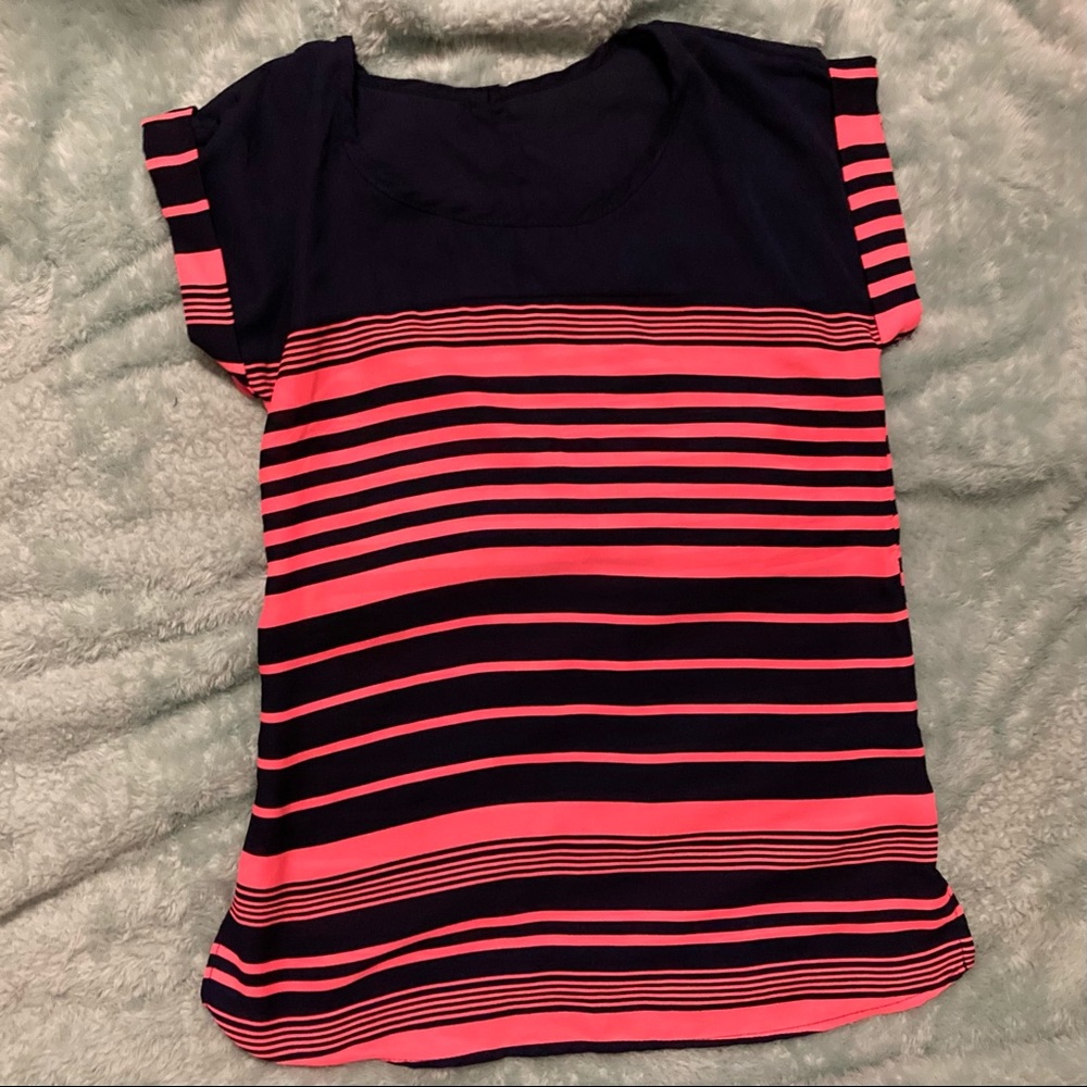 No Tag Pink & Navy Striped Blouse Size XS